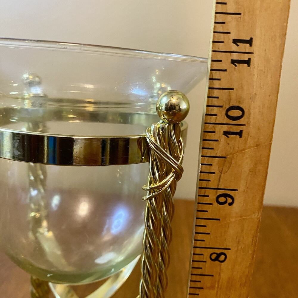 Vintage Plant Candle Stand 11” Holder Twisted Rope Design Brass with Glass Bowl - Picture 4 of 6